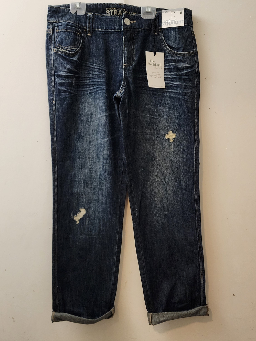 New York And Company Boyfriend Jeans 8 NWT Low Rise Straight Dark Wash